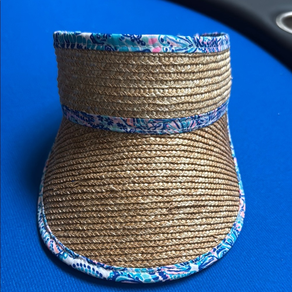 Straw Visor with Floral Trim
